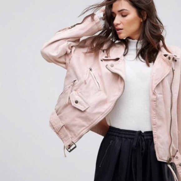 Free People Jackets & Blazers - NWT Free People • Lace-Up Denim Rose Moto Jacket